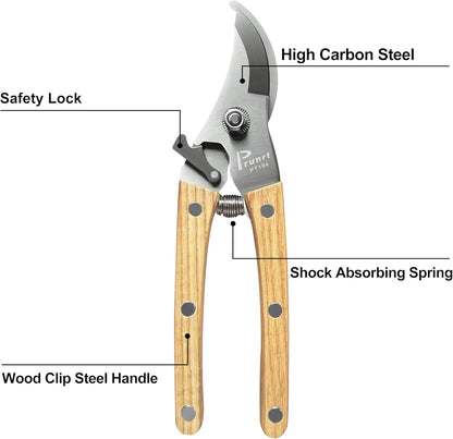 Pruning Shears, 7.5 Inch Garden Shears with 5/8 Inch Cut Capacity, Wood Clip Steel Handle