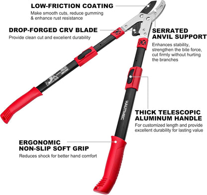 HAUTMEC Anvil Loppers for Tree Trimming Heavy Duty, Extendable 27-37'' Garden Bypass Loppers with