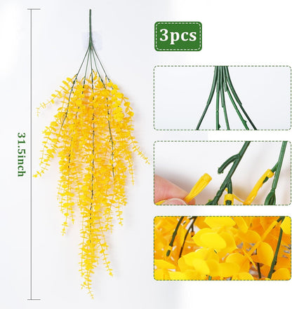 RECUTMS Aritificial Hanging Plant 3 Pack Fake Eucalyptus Leaves Faux Yellow Vine Plant Hanging for