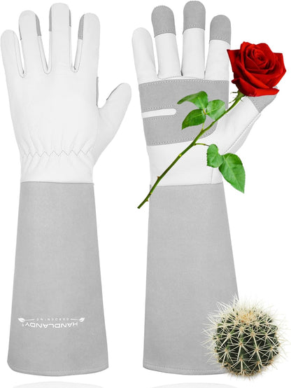 HANDLANDY Long Gardening Gloves for Men & Women, Thorn Proof Rose Pruning Gloves Leather Gauntlets