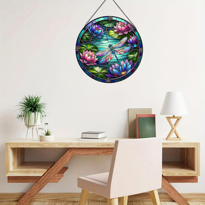 RIVEENY Dragonfly Stained Glass Window Hanging, Stained Glass for Windows,Dragonfly Sun Catcher