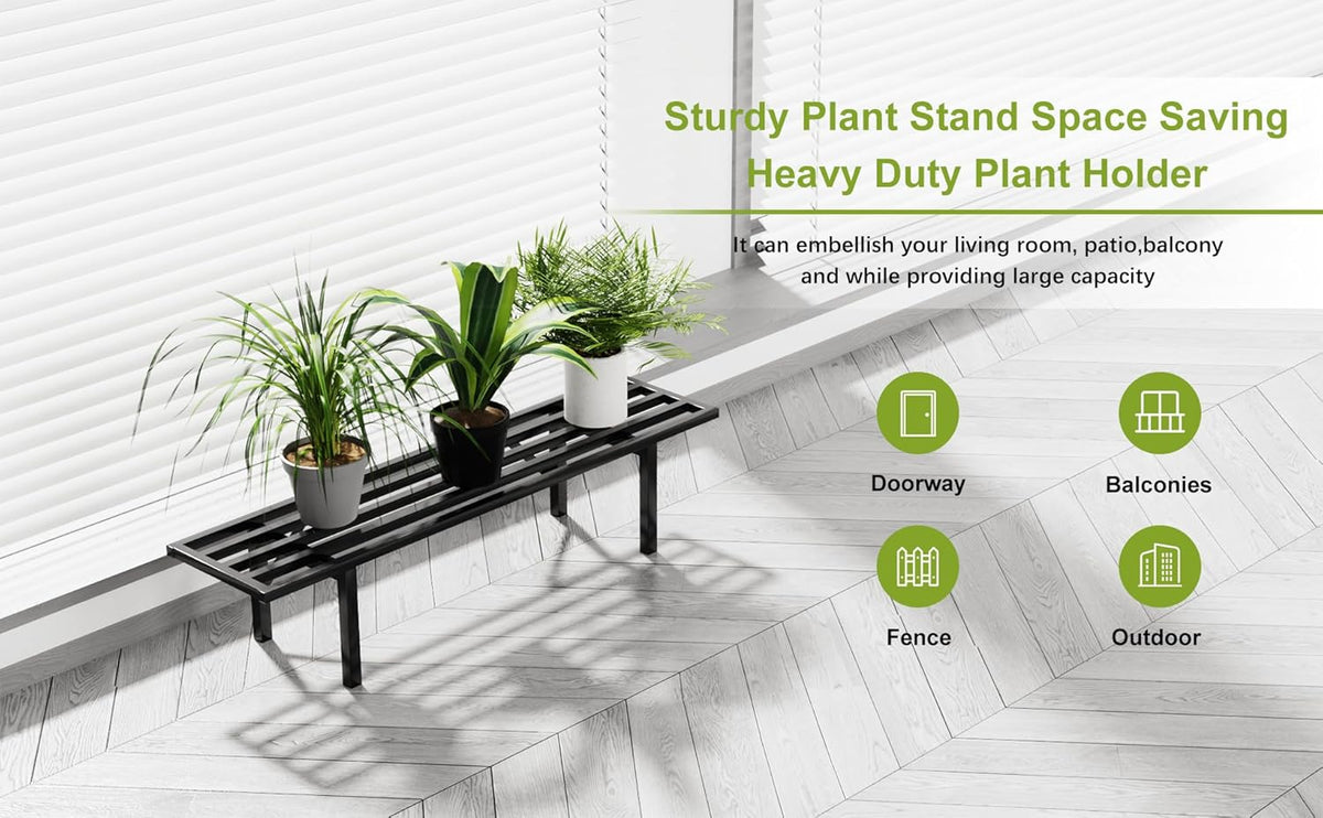 Zhongma One Tier Metal Plant Stand (35.43 L x 8.66 W x 7.9 H) Heavy Duty Plant Holder for Home