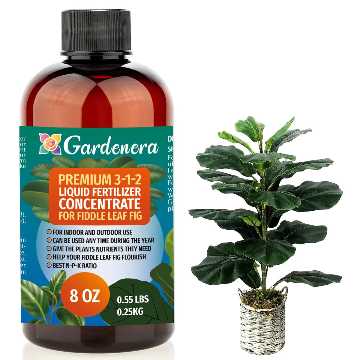 Premium Liquid Fiddle Leaf FIG Plant Fertilizer - 3-1-2 Concentrate for Indoor Plants and Flowers