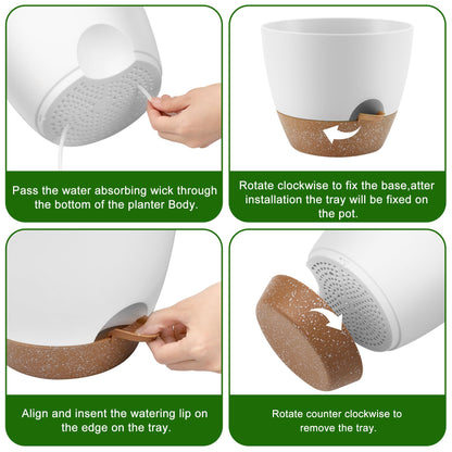 QRRICA Plant Pots 10/9/8/7.5/7 Inch Self Watering Pots, Set of 5 Plastic Planters with Drainage