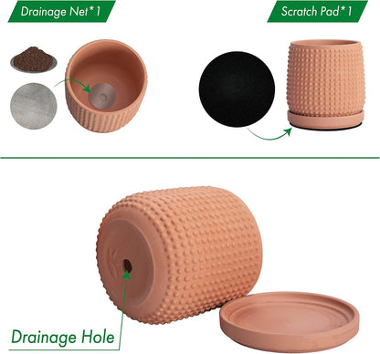 D'vine Dev 4 Inch Terracotta Beaded Planter Pot - Flower Pot with Drainage Holes and Saucers for