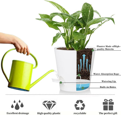 5 Pack 5 inch Self-Watering Pots, African Violets Planter with Drainage Holes and Reservoir, White