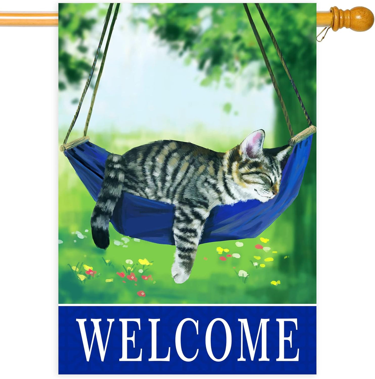 Welcome cat garden flags for outside 28x40，seasonal flags with cats double sided house flags