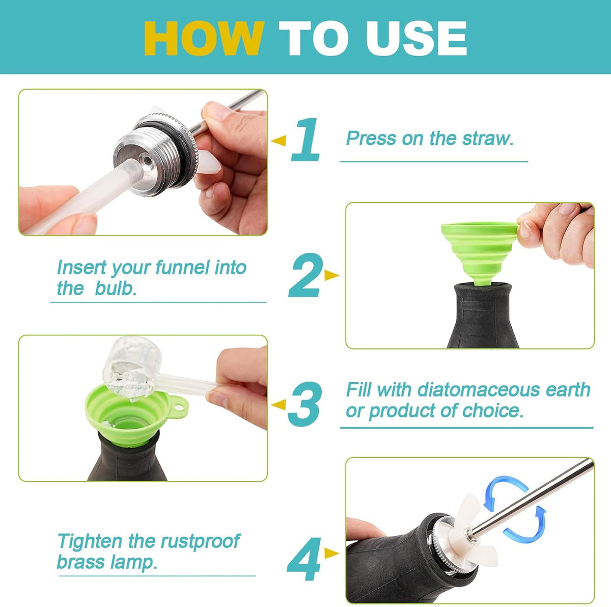 Diatomaceous Earth Powder Duster, Extendable Long Tubes from 5'' to 22'', Garden and Indoor, Large