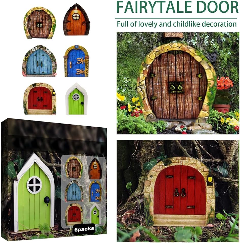Enchanted Fairy Door for Tree Trunks - Weather-Resistant Miniature Garden Decor, 6-Piece Whimsical