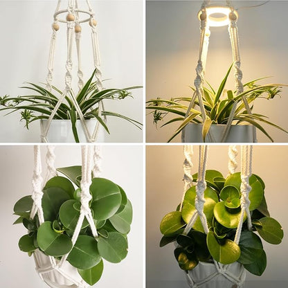 Macrame Plant Hanger with Grow Light: 2 Pack Sturdy Hanging Planters for Indoor Plants, Cute Plant