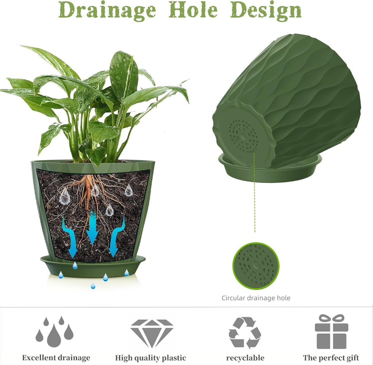 5 Inch Planter Pots, 6 Pack Indoor Planters, Small Flower Pots with Drainage Holes and Tray for