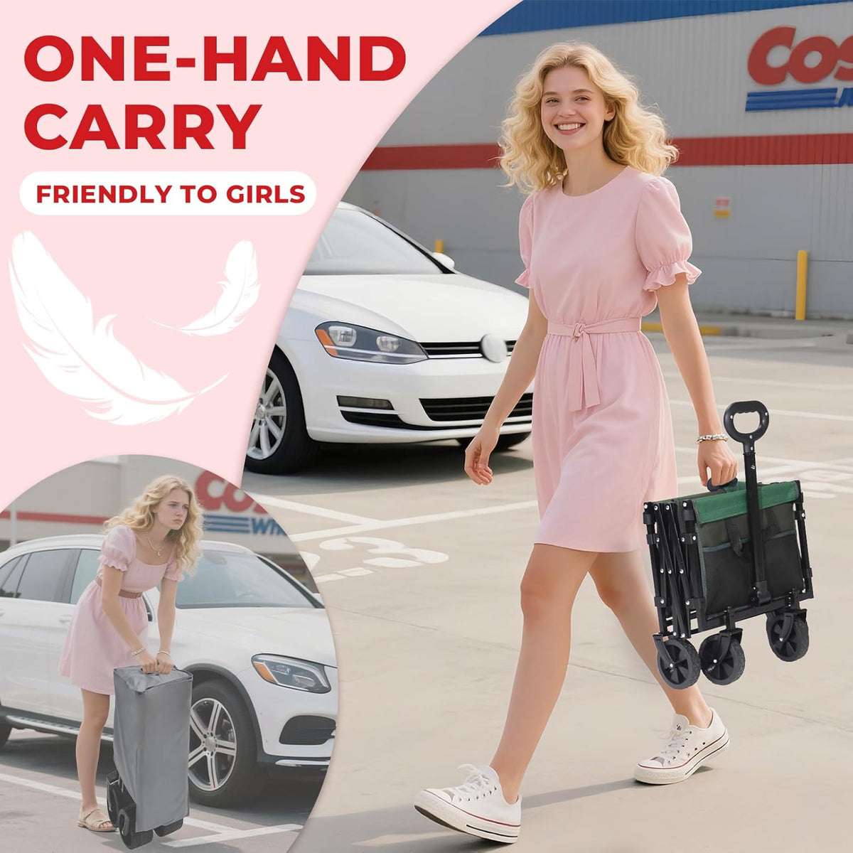 Collapsible Wagon Cart with Wheels Foldable,11 Lbs Lightweight Portable Folding Utility Wagon,90 L
