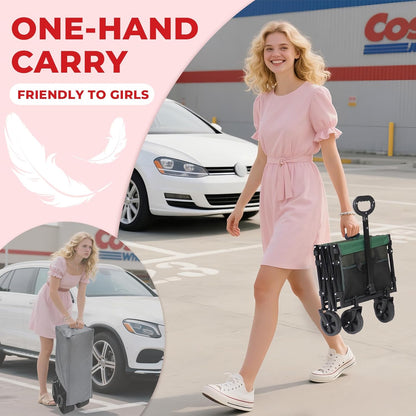 Collapsible Wagon Cart with Wheels Foldable,11 Lbs Lightweight Portable Folding Utility Wagon,90 L