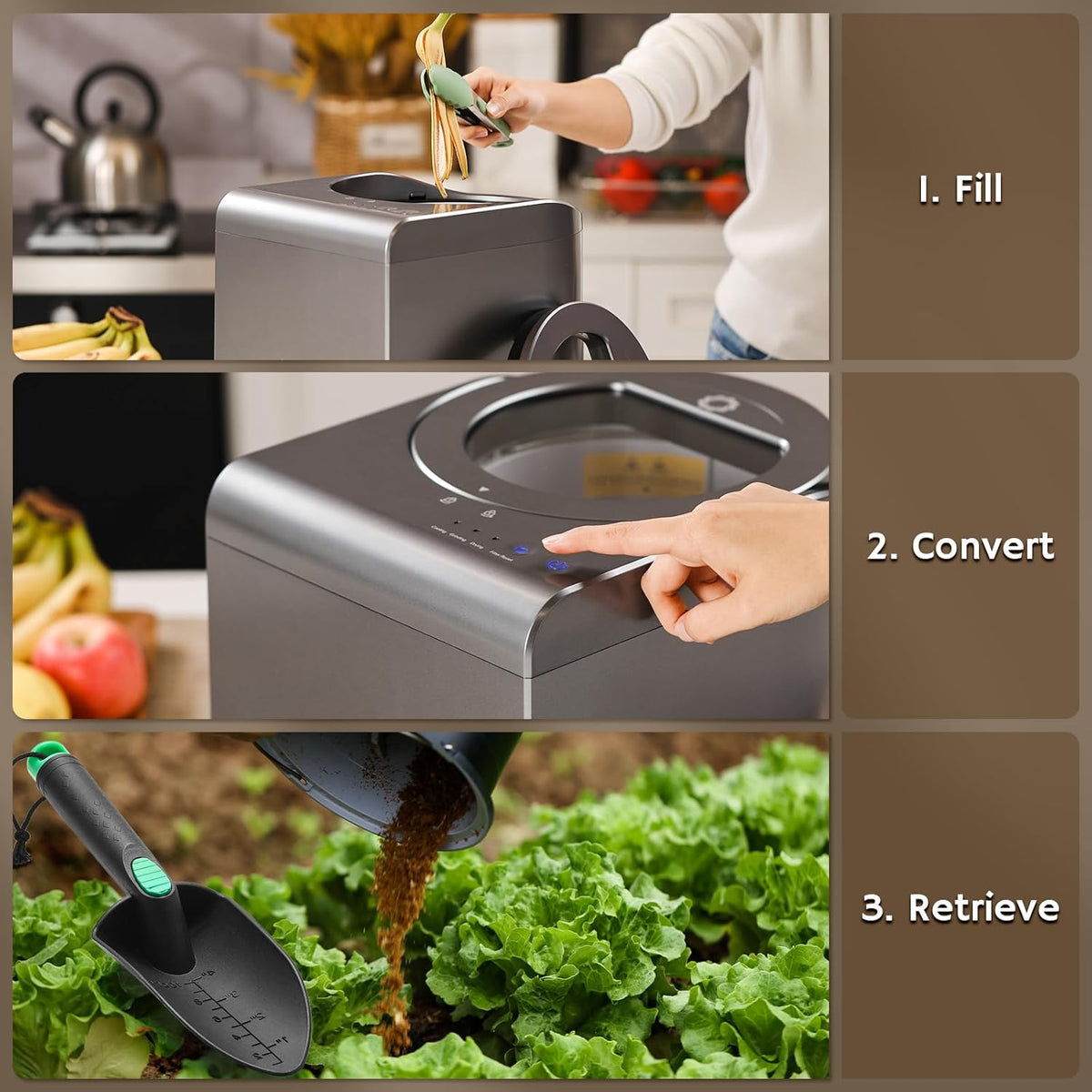 Airthereal Revive Electric Kitchen Composter with Visual Cover, Upgraded SHARKSDEN® Tri-Blade, Turn