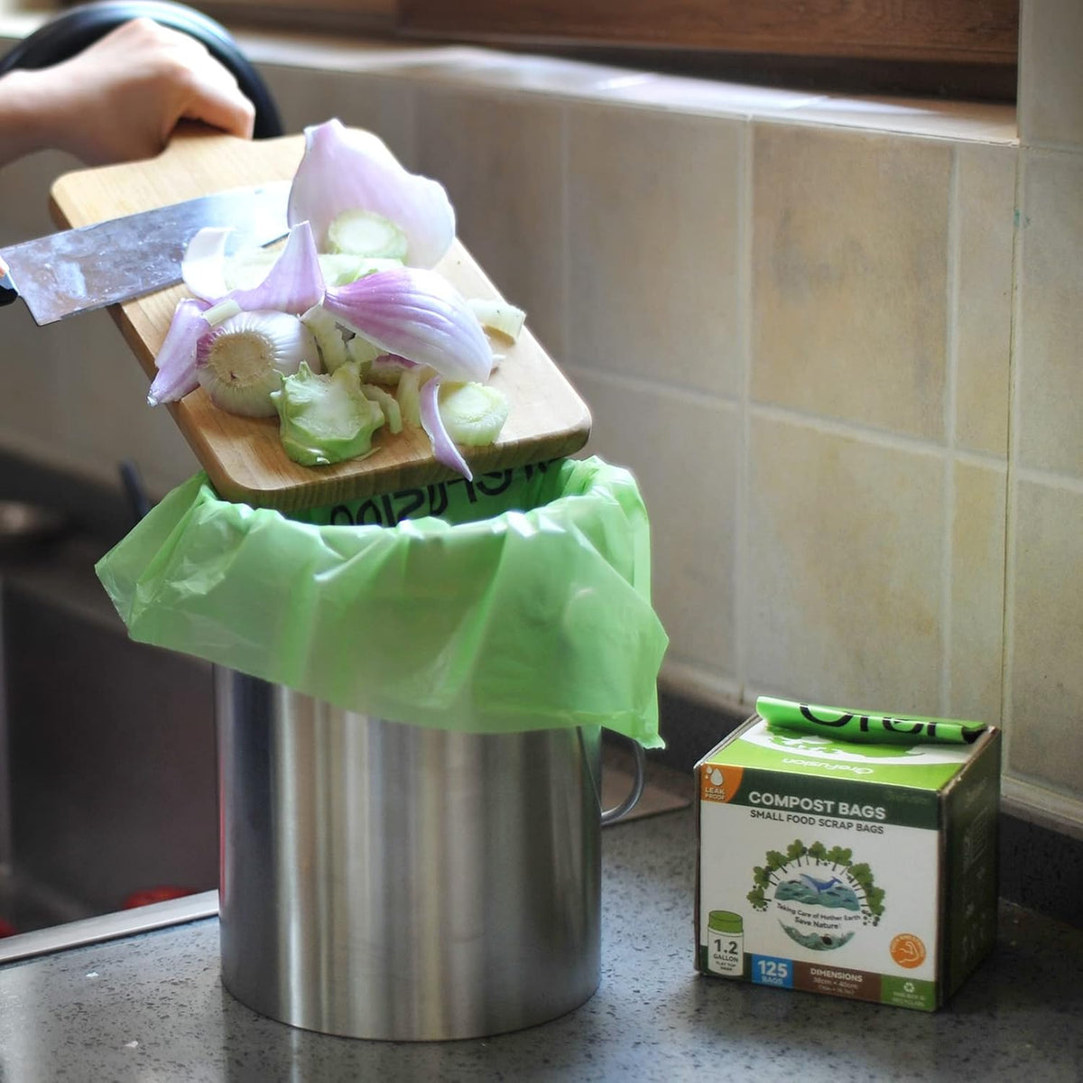 GreFusion Compostable Trash Bags for Kitchen Compost Bin 1.2 Gallon,150 Count,Compost Bags Small