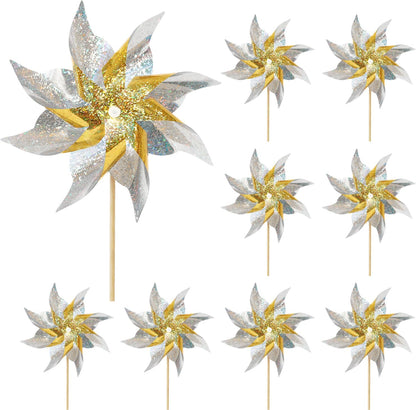 10 Pack Reflective Pinwheels for Yard and Garden,Wind Spinners Outdoor Bird Scare Devices,Sparkly