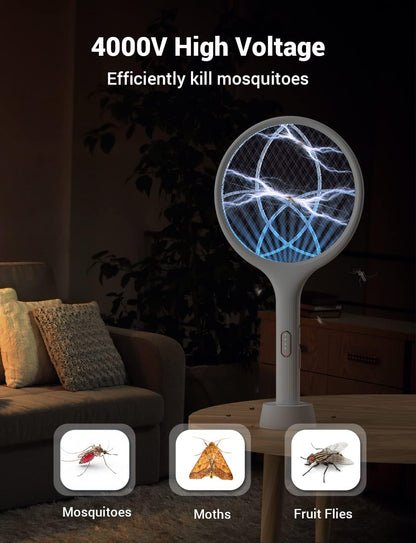 YISSVIC Electric Fly Swatter 4000V Bug Zapper Racket Dual Modes Mosquito Killer with Purple