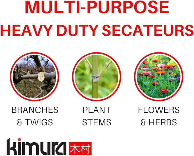 Kimura® 8" Pro Bypass Pruning Shears, Heavy Duty Japanese SK5 Steel Blades, 1 inch Cut Capacity
