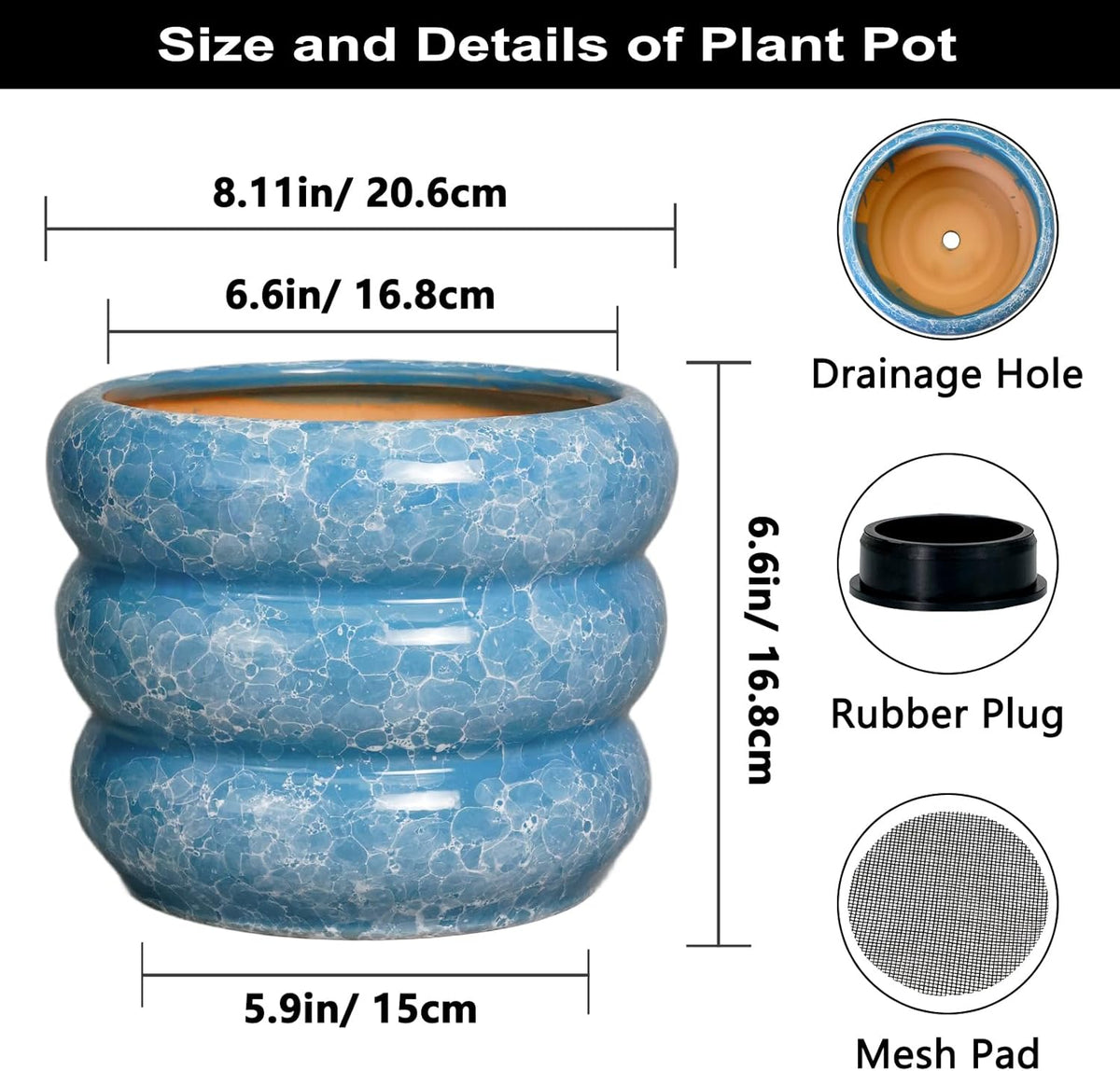 SQOWL 8 Inch Plant Pot with Drainage Hole - Ceramic Pot for Plants Outdoor Planter for Indoor