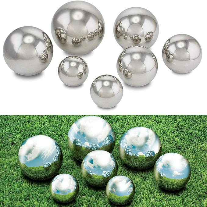 6pcs Gazing Ball 2.36/3.15/3.93 in,Seamless Silver Stainless Steel Polished Reflective Smooth