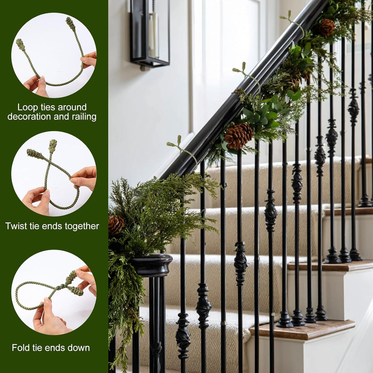 Shappy 12 Pieces Christmas Garland Banister Ties Christmas Decorative Reusable and Flexible Twist