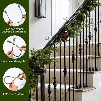 Shappy 12 Pieces Christmas Garland Banister Ties Christmas Decorative Reusable and Flexible Twist
