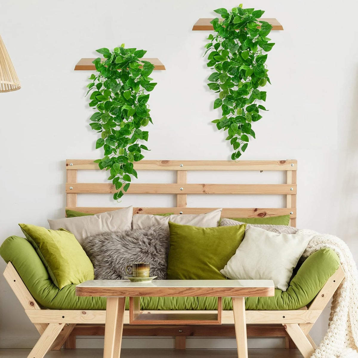 BLEUM CADE 2Pcs Fake Hanging Plants, 9 Branch Artificial Hanging Plant, Lush Faux Pothos Vines for
