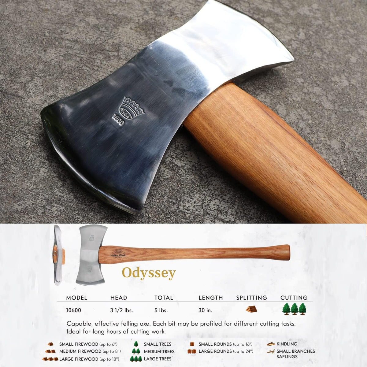 1844 Helko Werk Germany Classic Odyssey Double Bit Axe - Made in Germany Double Bit Axe and Felling