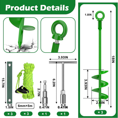 3 Pack 18" Tree Stake Kit, Heavy Duty Spiral Stakes and Supports for Leaning and Young Trees