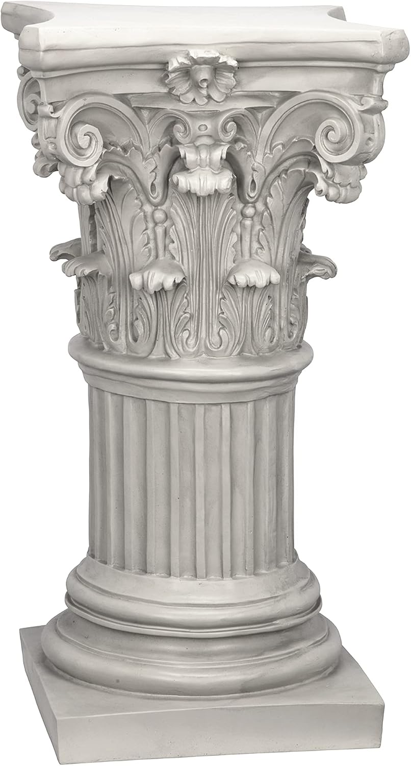 Design Toscano Corinthian Pedestal Column Plant Stand, Medium 29 Inch Tall, Cast Stone Resin