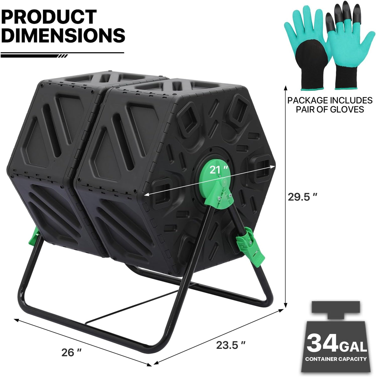 MoNiBloom 34 Gallon Compost Bins Outdoor Dual Chamber Composter Tumbler, All-Season Fast Working