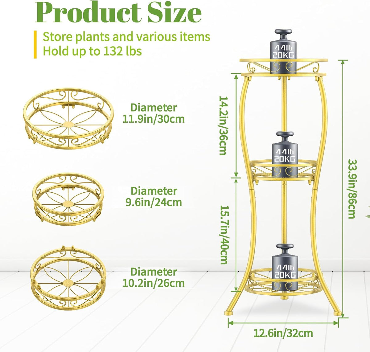 iDavosic.ly 3 Tier Tall Metal Plant Stand Indoor Outdoor, Wrought Iron Corner Flower Pot Holder