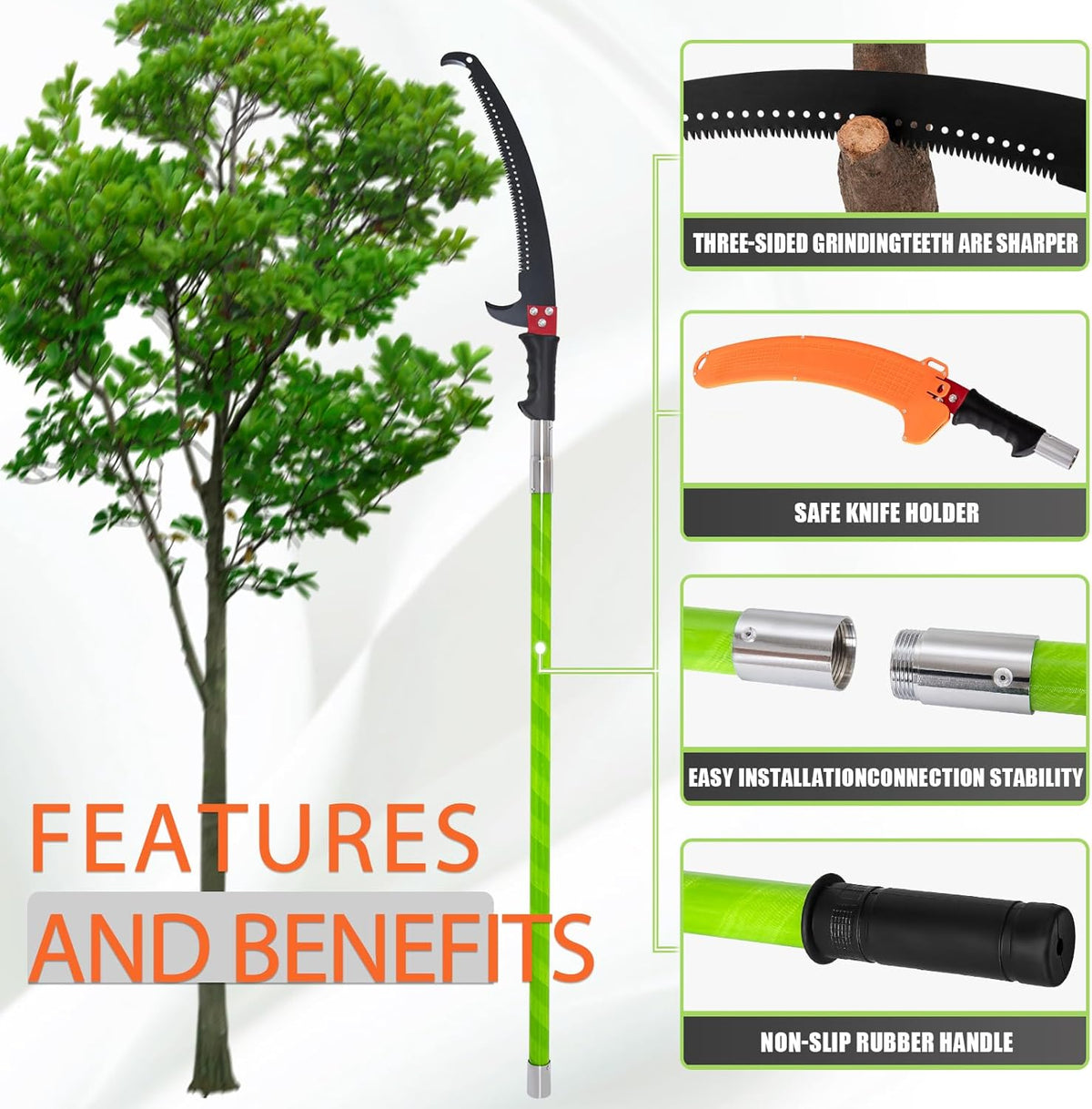 Tree Pruner Pole Saw for Trimming, 7.3-27ft Manual Extendable Tree Trimmer, Ideal for Palms and