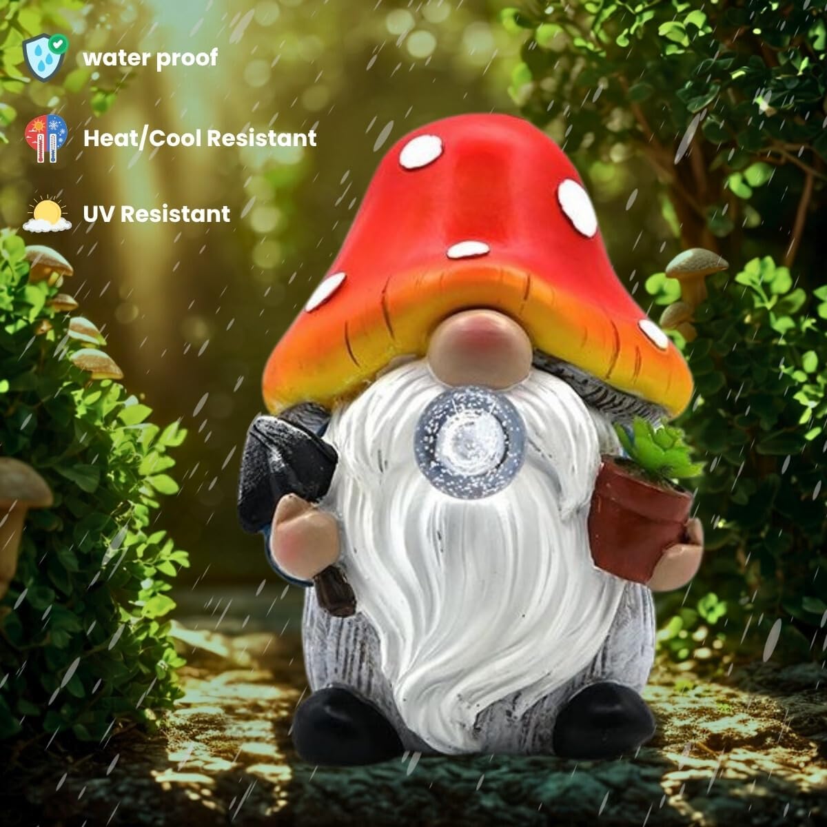 Solar Mushroom Gnomes Garden Statues Outdoor Decor with Night Glow,Cute Fairy Garden Statues for