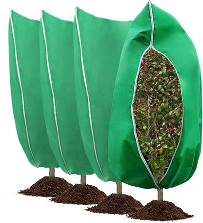 4 Pack Winter Plant Covers Freeze Protection, Frost Blankets Cloths With Zipper/Drawstring, Frost