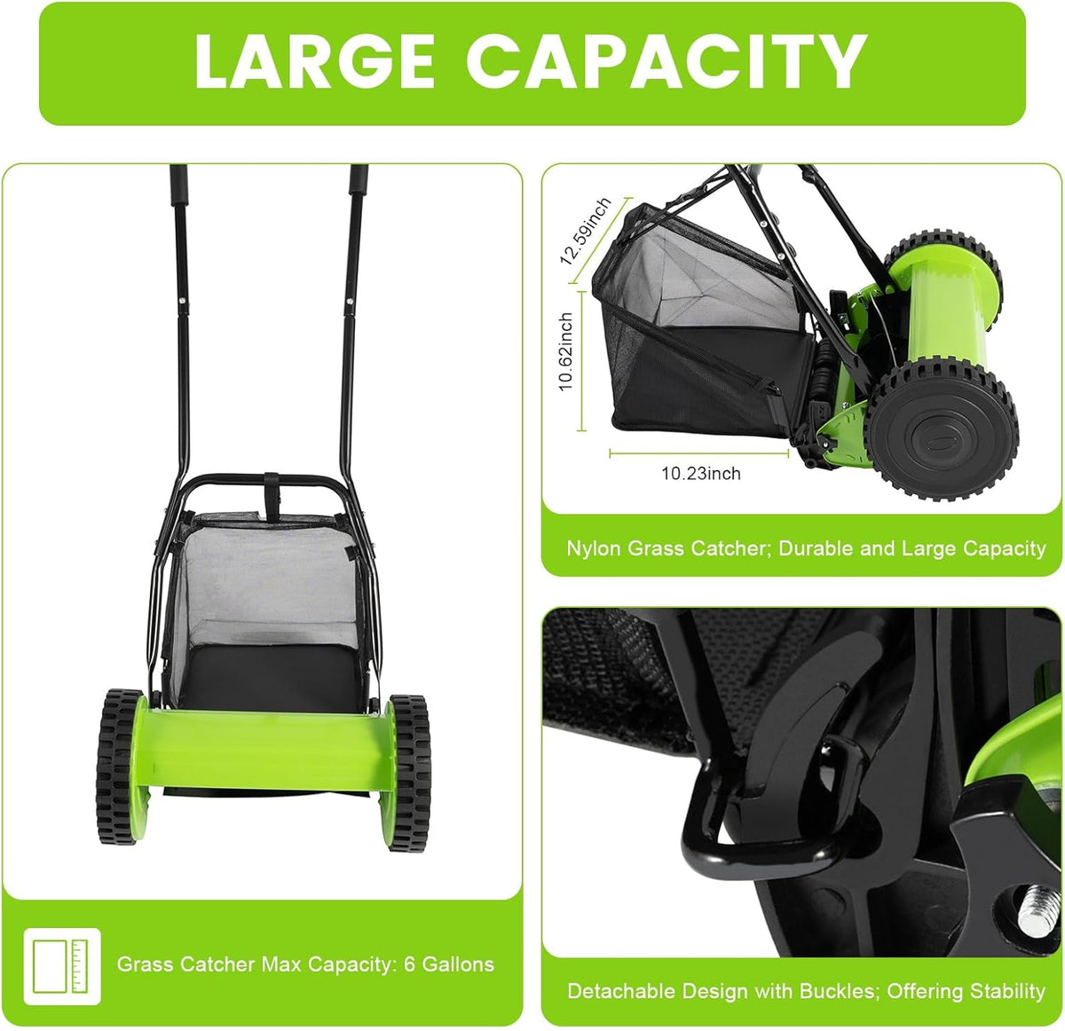 Push Lawn Sweeper, 12 Inch 5 Blade Manual Push Reel Lawn Mower with 23L Collection Bag, Adjustable