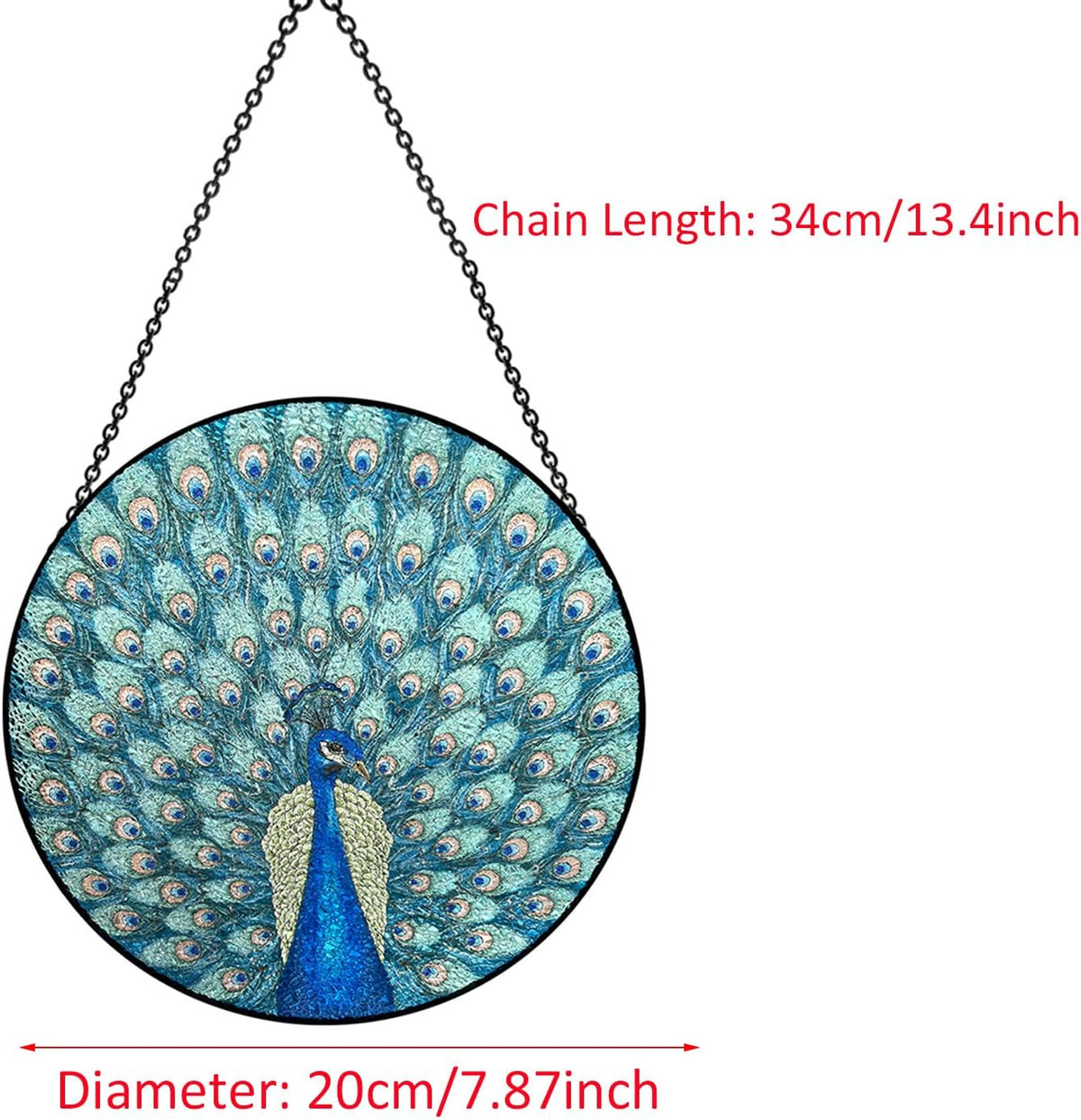 Hanging Stained Glass for Windows,20cm/7.87inch Peacock Hand-Painted Sun Catcher Garden Hangings