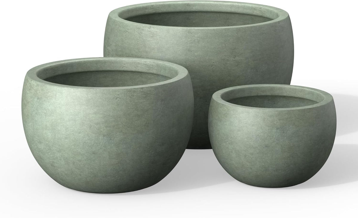 Kante 19.9",15.7",11.8" Dia Round Concrete Planter Set of 3, Outdoor/Indoor Large Bowl Plant Pots