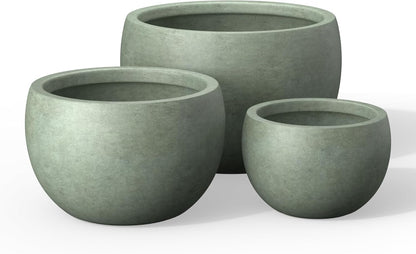Kante 19.9",15.7",11.8" Dia Round Concrete Planter Set of 3, Outdoor/Indoor Large Bowl Plant Pots