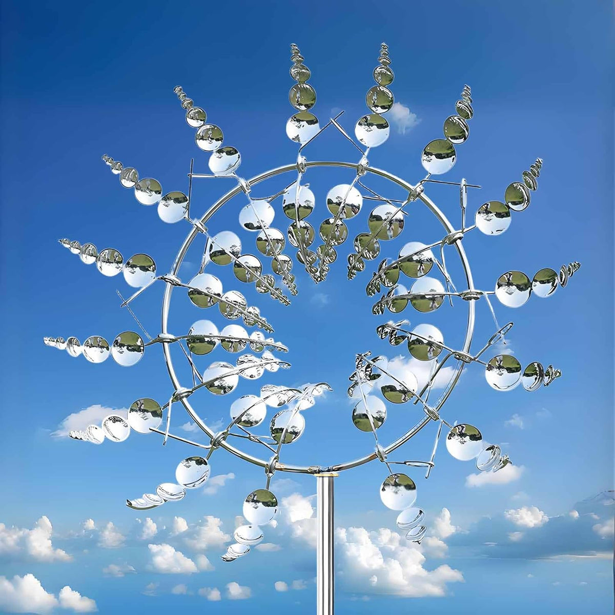 Unique and Magical Metal Windmill, 2Pcs Wind Spinners, 3D Wind Powered Kinetic Sculpture, Stainless