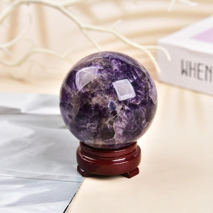 JIC Gem Chevron Amethyst Crystal Ball Healing Crystals Sphere with Wooden Stand Meditation Home