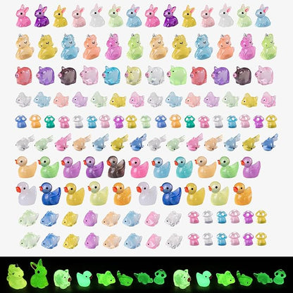 140Pcs Glow-in-The-Dark Mini Resin Animal Figurines Miniature Figures Glowing in The Dark Garden