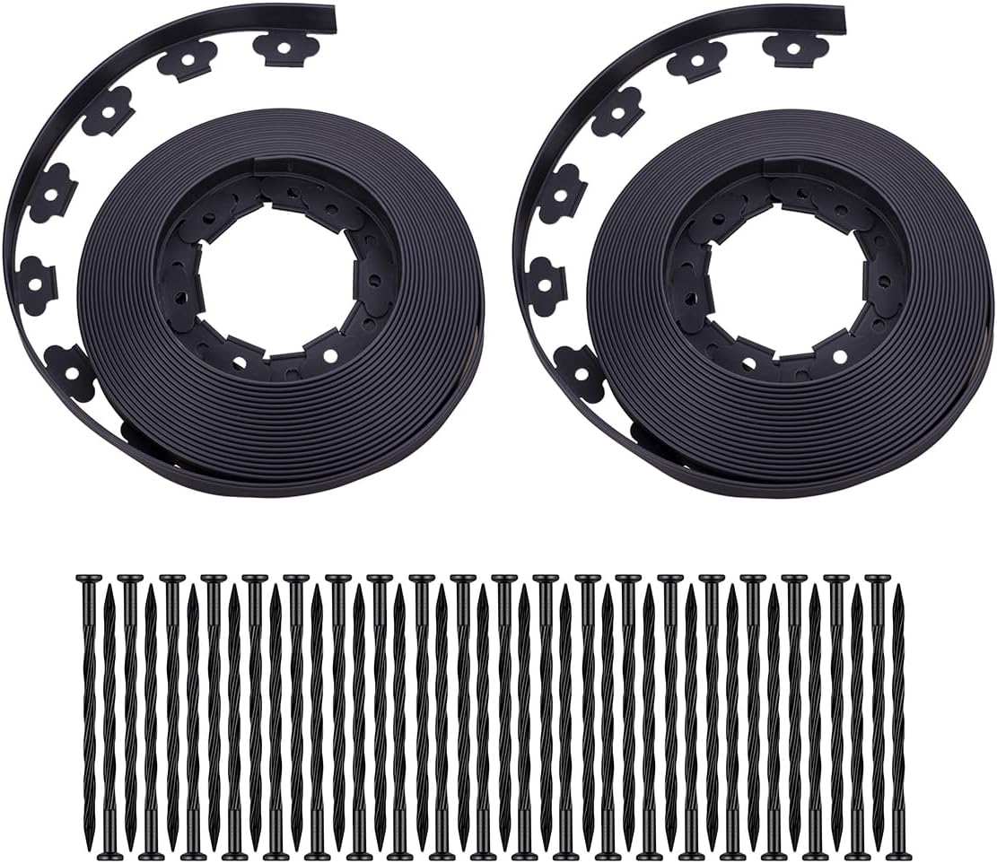 Garden Edging，100FT Landscape Edging with 60 Spikes for Lawn 1.5 Inch Tall (Black, 100FT)