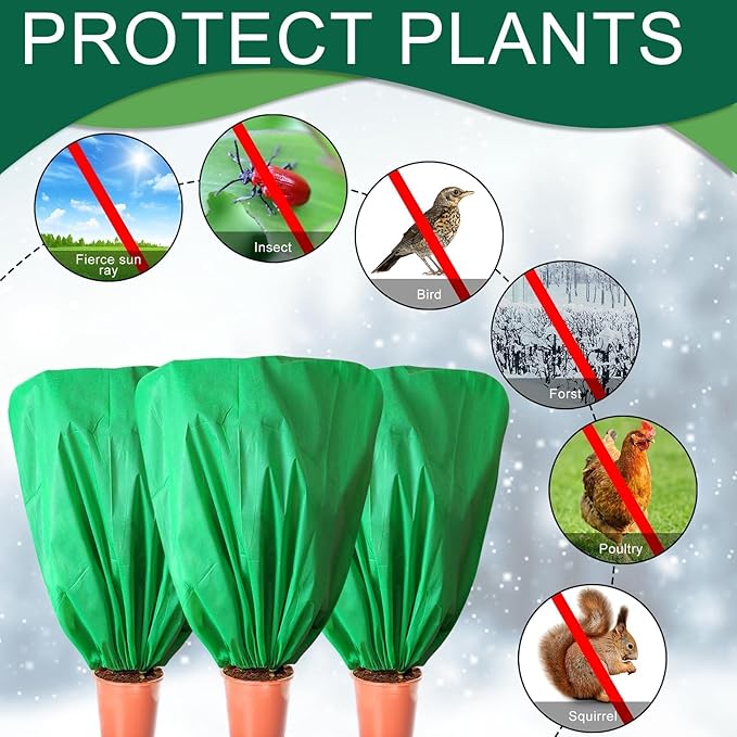 8 Pcs Plant Covers Frost Protection Bag 39.3" x 39.3" Winter Reusable Plants Jacket with Drawstring