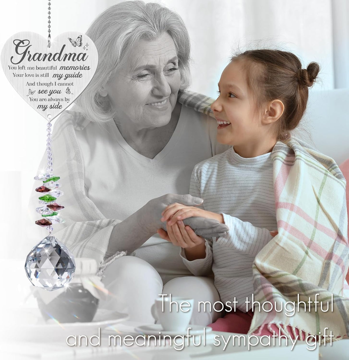 Grandma in Heaven Memorial Crystal Suncatcher Gifts,Sympathy Gifts for Loss of Grandma,Hanging