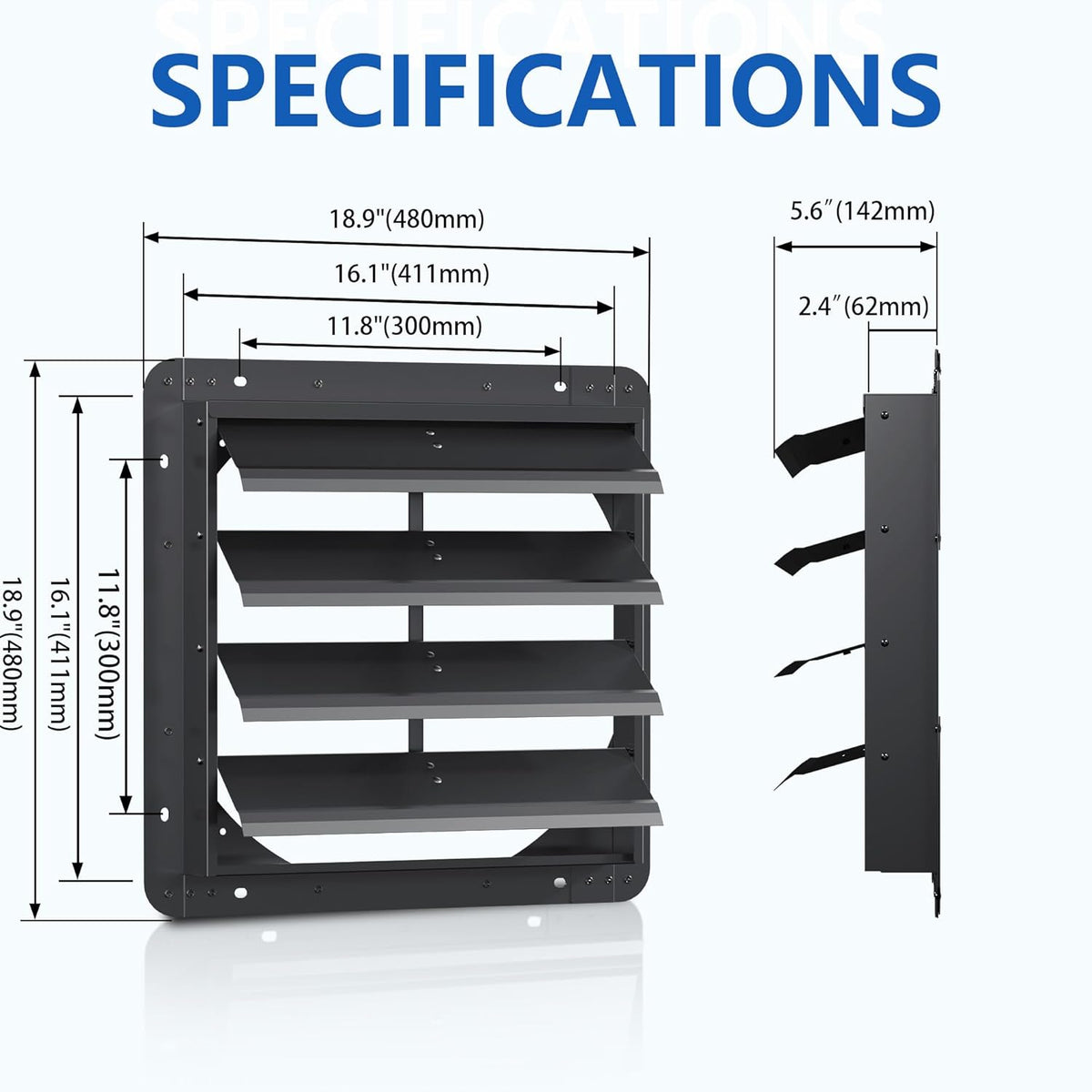 16 Inch Aluminum Automatic Shutter Louver Vent (No Fan Blades and Motor) for Home Attics