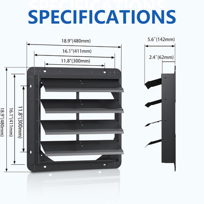 16 Inch Aluminum Automatic Shutter Louver Vent (No Fan Blades and Motor) for Home Attics