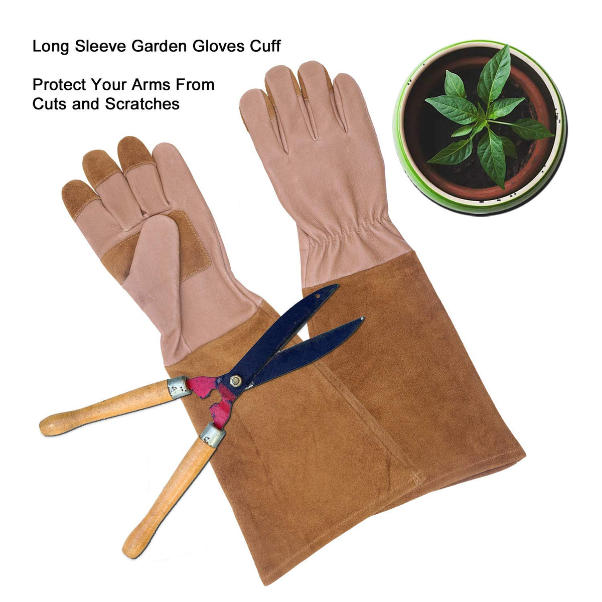 HLDD HANDLANDY Long Gardening Gloves, Pigskin Leather Thorn Proof Rose Pruning Glove for Men &