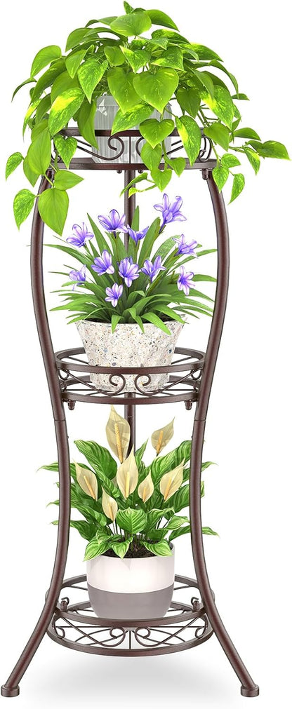 iDavosic.ly 3 Tier Tall Metal Plant Stand Indoor Outdoor, Wrought Iron Corner Flower Pot Holder