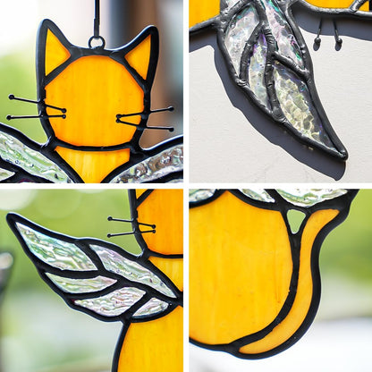 Orange Cat Memorial Gift Stained Glass Suncatcher,Angel Cat Decor Stained Glass Window